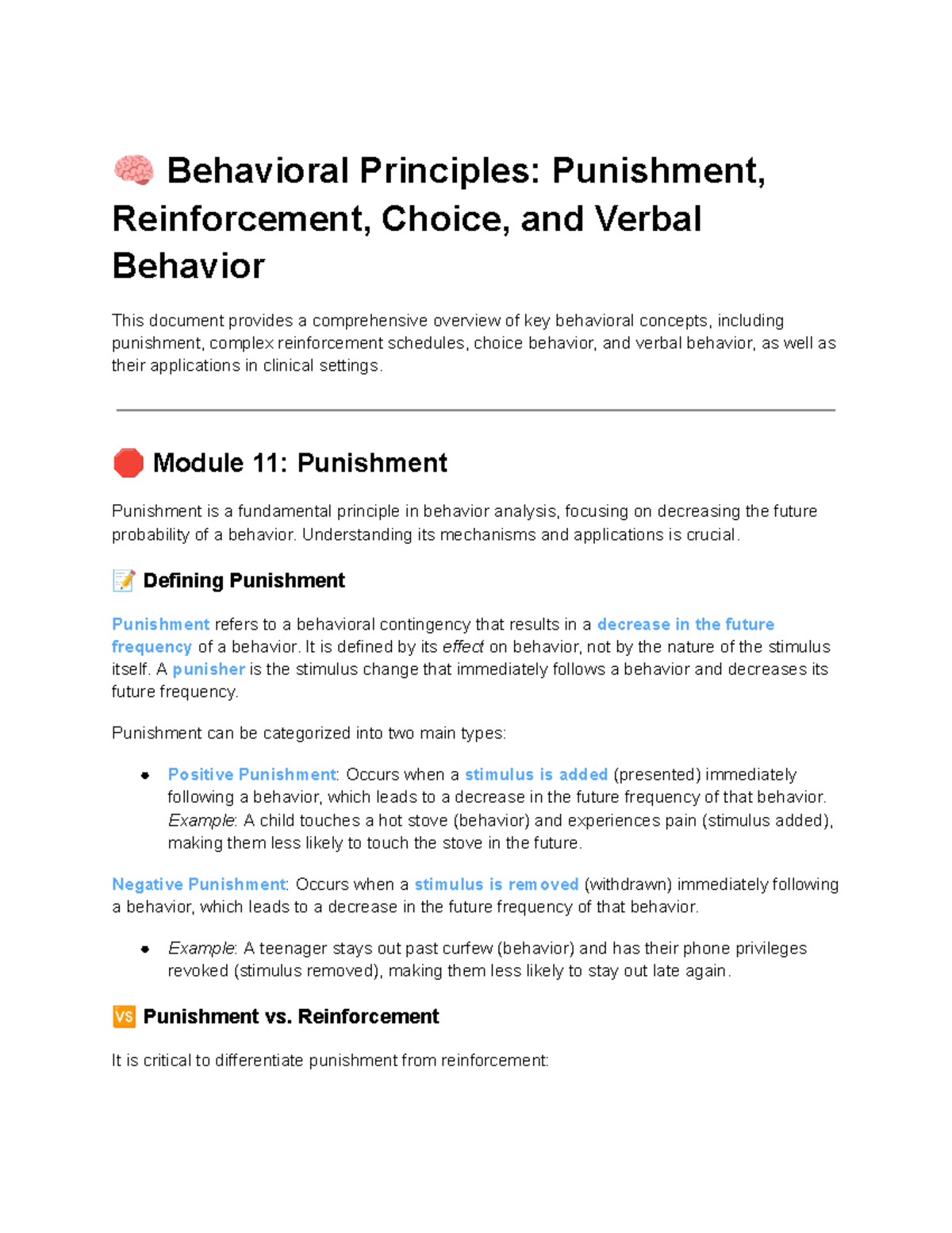 Module 11: Punishment in Behavioral Principles - Studocu