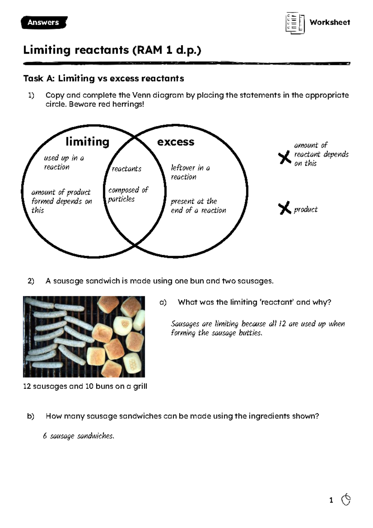 Worksheet-answers - Limiting reactant worksheet-answers - Answers