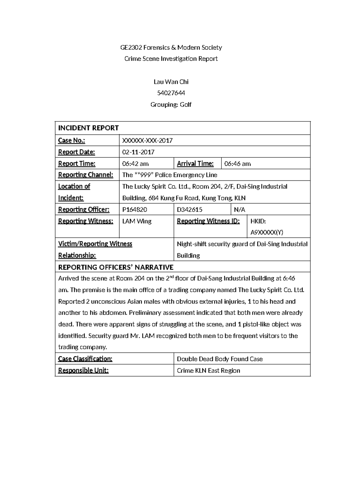 GE2302 Forensics: Crime Scene Investigation Report Summary - Studocu