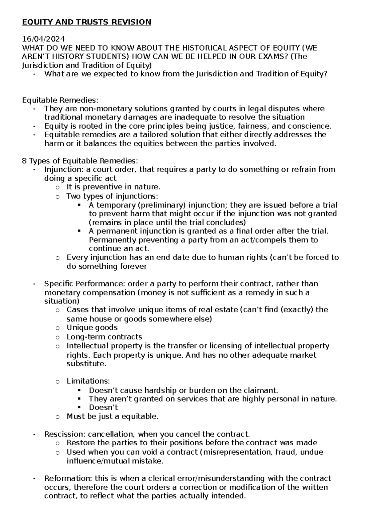 EQUITY AND TRUSTS REVISION: HISTORICAL ASPECTS & EXAM PREPARATION - Studocu