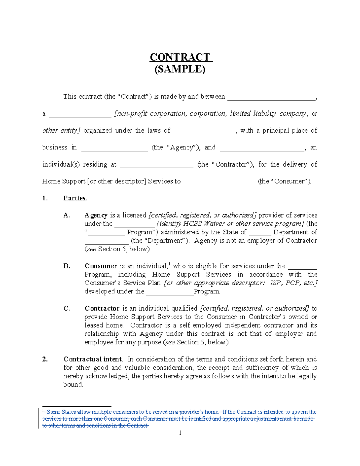 Sample Final Living Contract for Home Support Services - Studocu