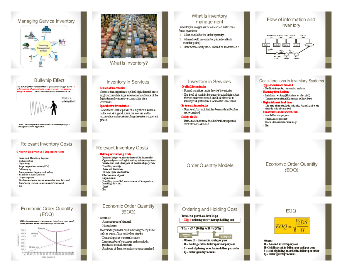 Lectures 16 and 17: Inventory Management Insights and Strategies - Studocu
