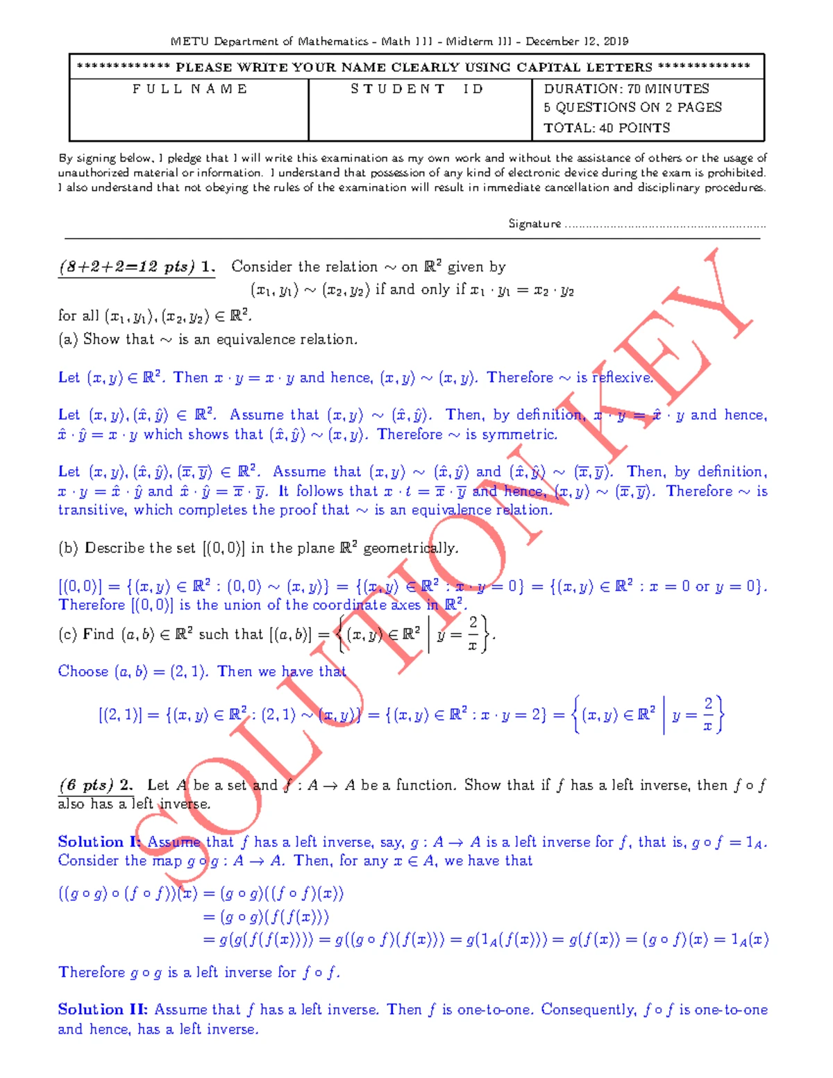 Math 111 Final Exam Solutions - Past Exam Set (Jan 2020) - Studocu