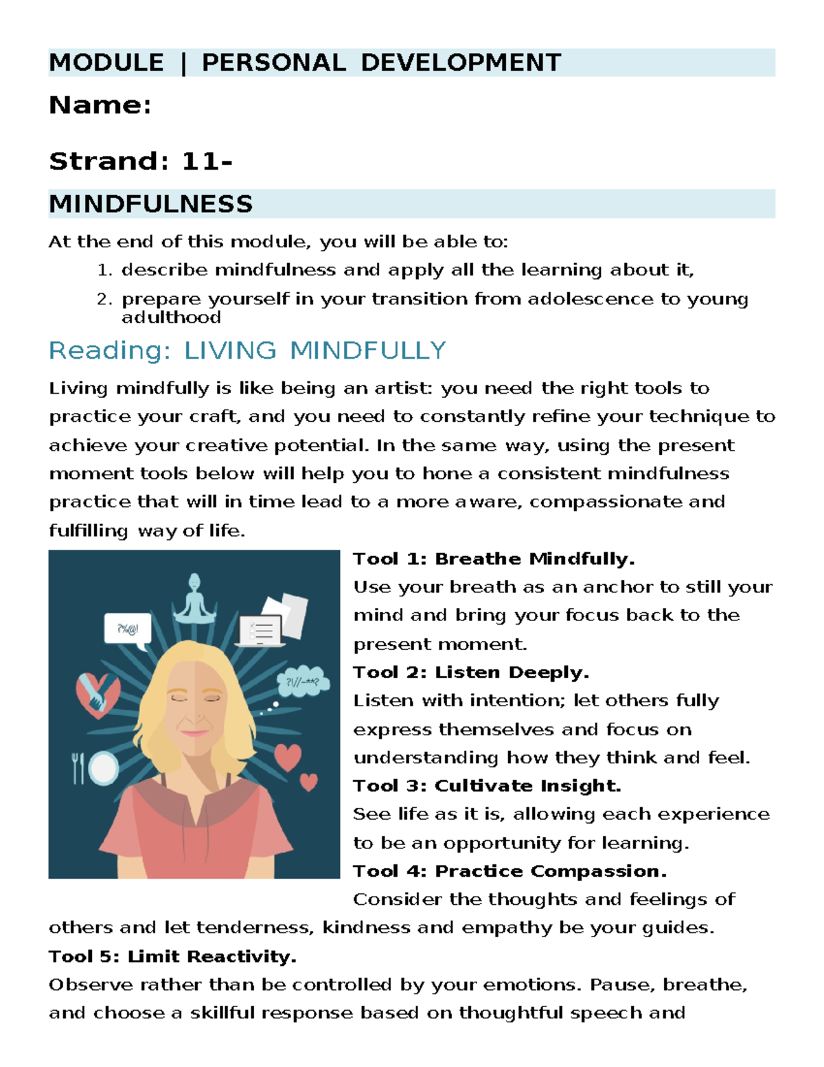Mindfulness Module: Personal Development & Transition Skills - Studocu