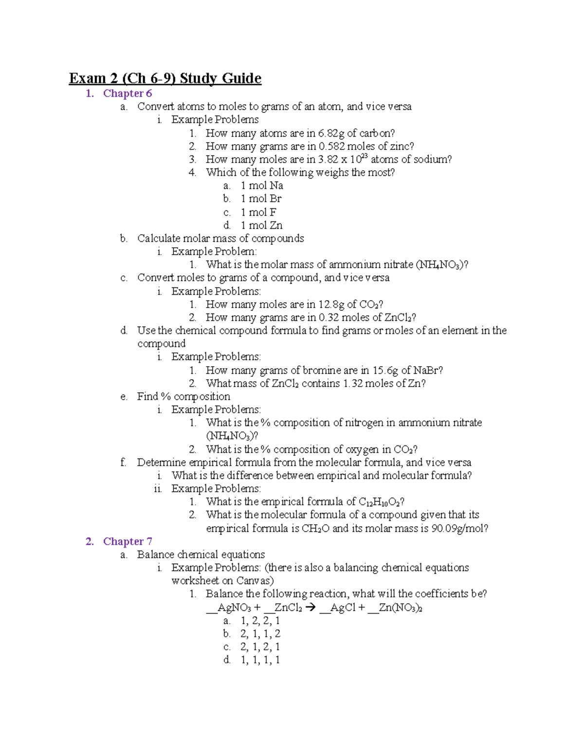 Chemistry Exam 2 Study Guide: Key Concepts from Chapters 6-9 - Studocu