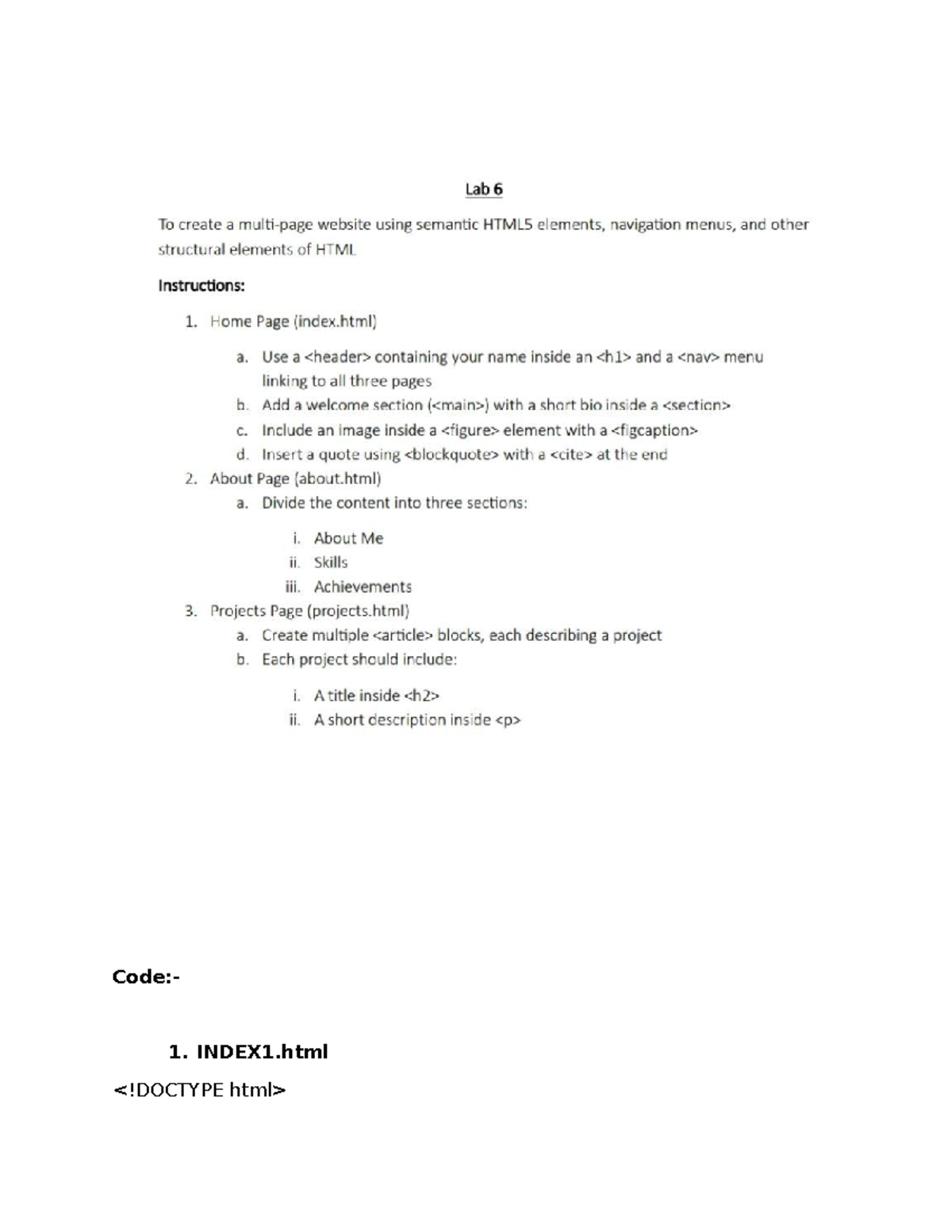 25A03078 Web Design Course Lab 6 Overview - Studocu