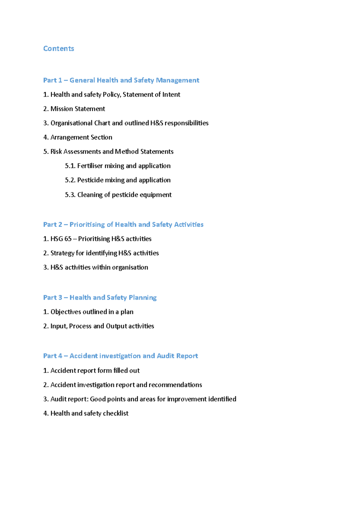 01. Contents page - Contents Part 1 – General Health and Safety ...