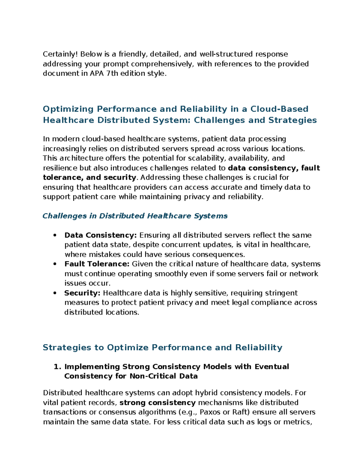 Optimizing Performance & Reliability in Healthcare Systems: CS 2301 ...
