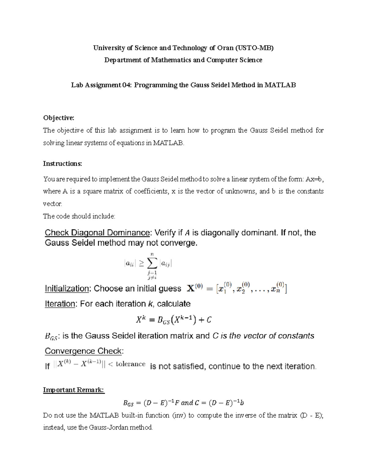 Lab 04- Gauss Seidel Method - University of Science and Technology of ...