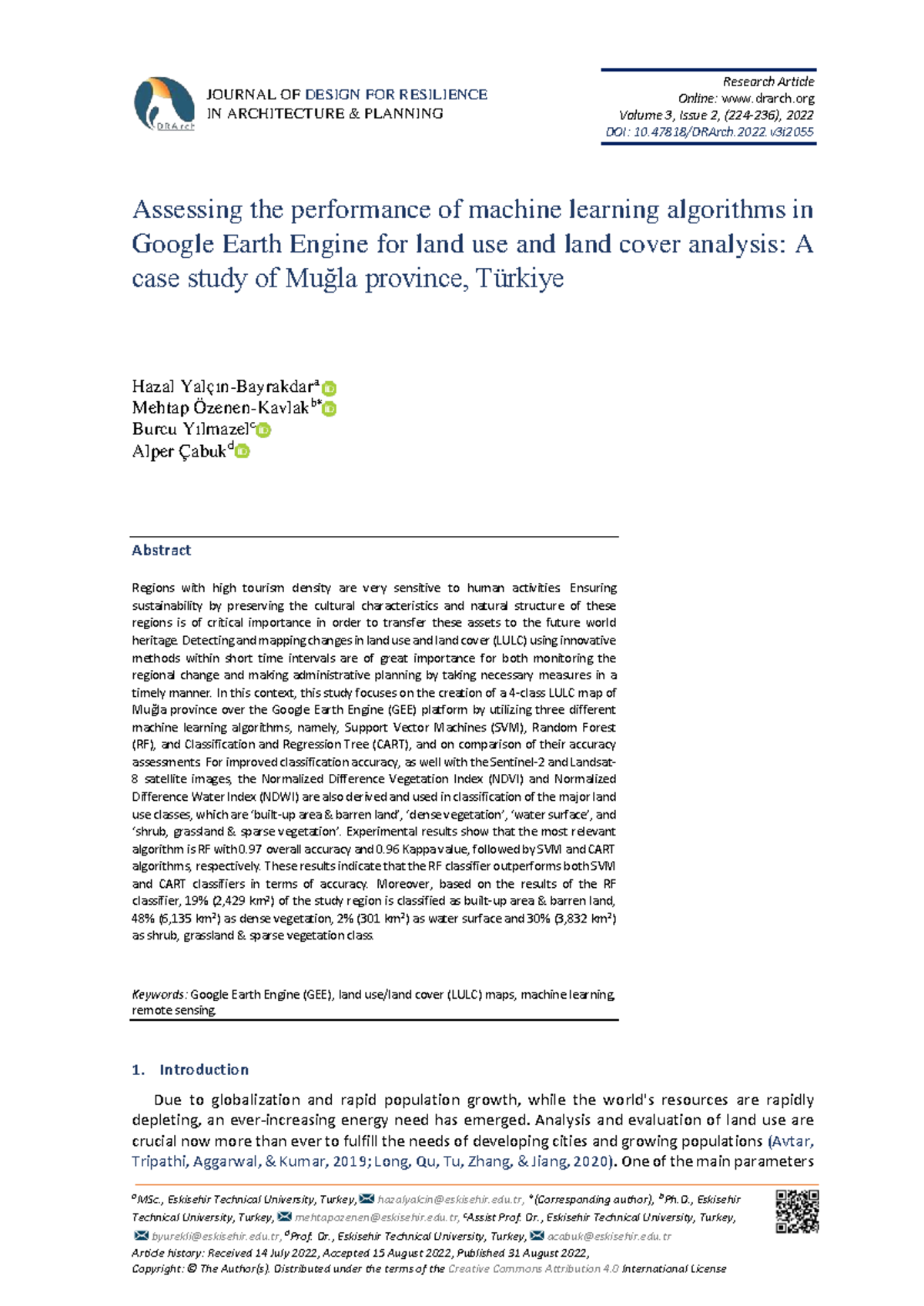 Assessing Machine Learning Algorithms for LULC in GEE: Muğla Case Study ...