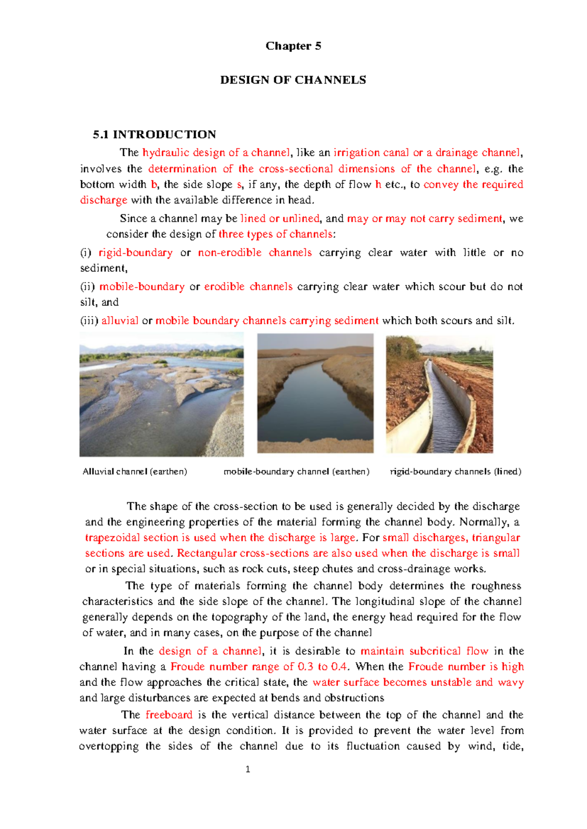Design of Channels chp 05 10 03 - Chapter 5 ####### DESIGN OF CHANNELS ...