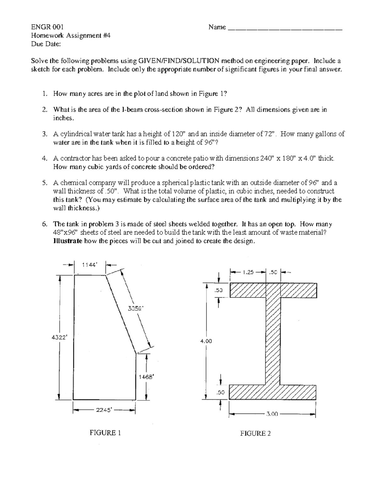 ENGR 001 Homework Assignment #4: Problem Solving & Sketches - Studocu