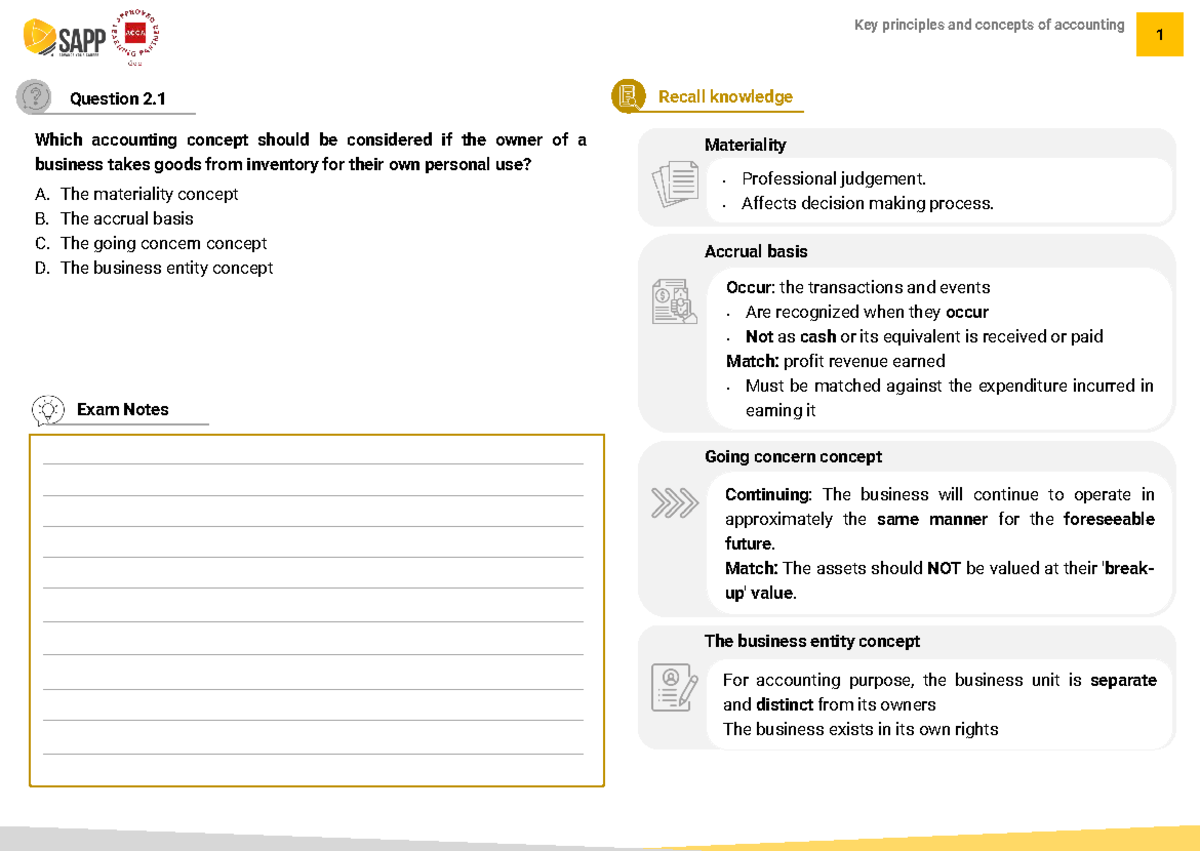SAPP ACCA FA Revision: Key Principles & Concepts of Accounting (Q1-Q6 ...