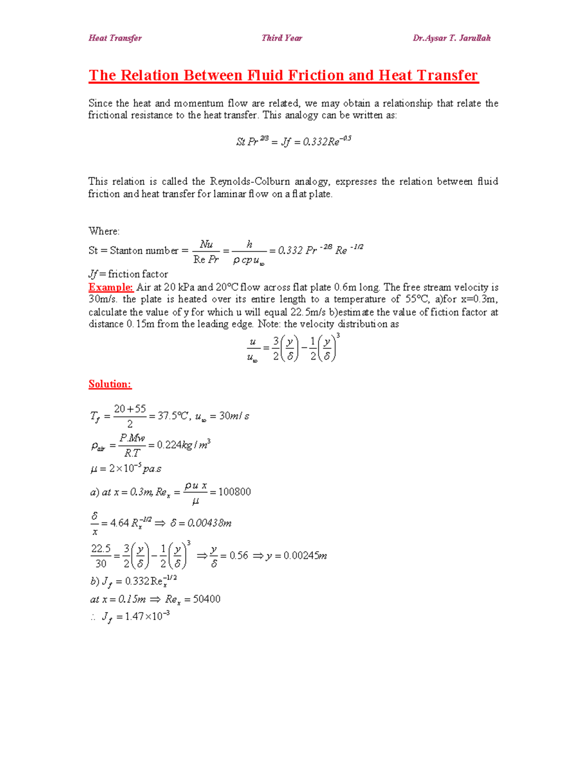 Lec16: Fluid Friction and Heat Transfer Relationship Analysis - Studocu