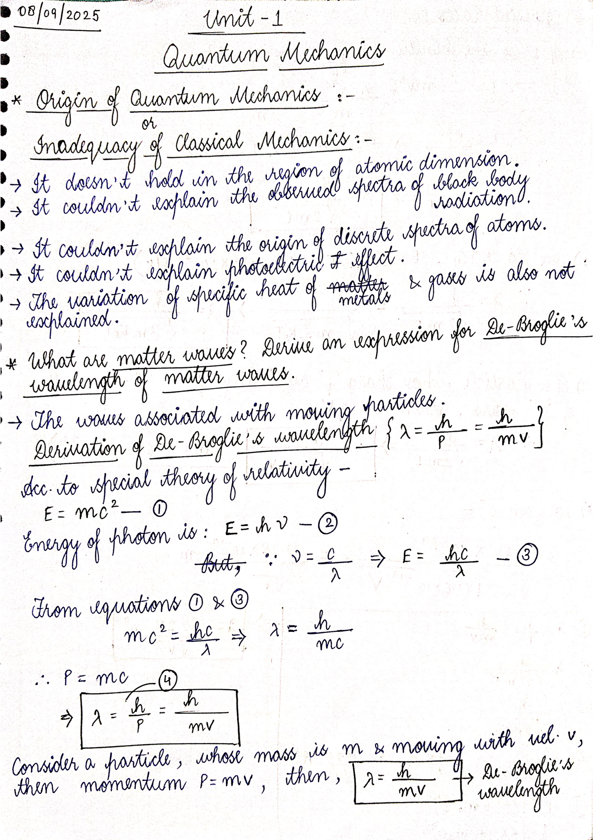 Unit 1 - Quantum Mechanics: Origin, Inadequacies, and Key Concepts ...