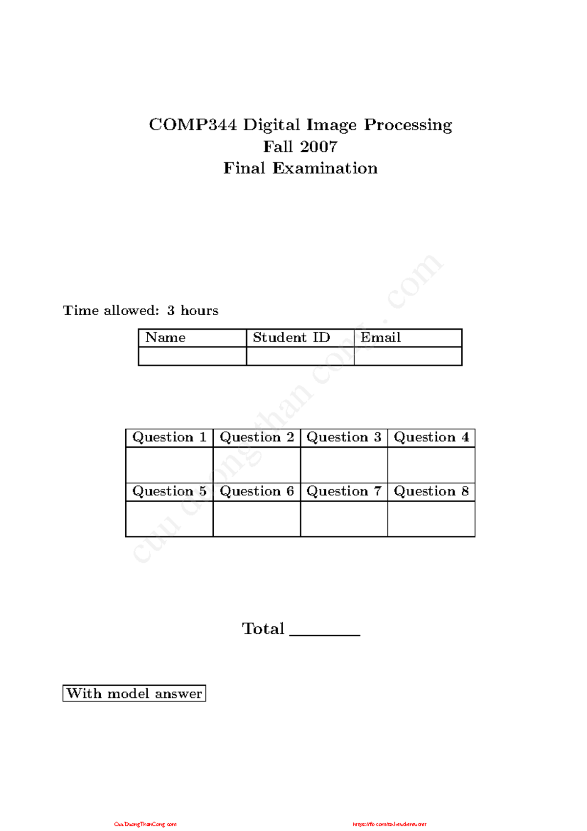 COMP344 Digital Image Processing Fall 2007 Final Exam Solutions - Studocu