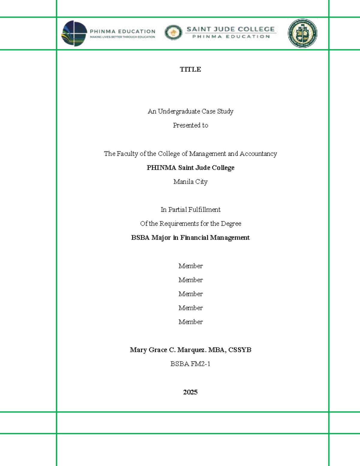 Case Study Paper Format - BS Hospitality Manangement - TITLE An ...