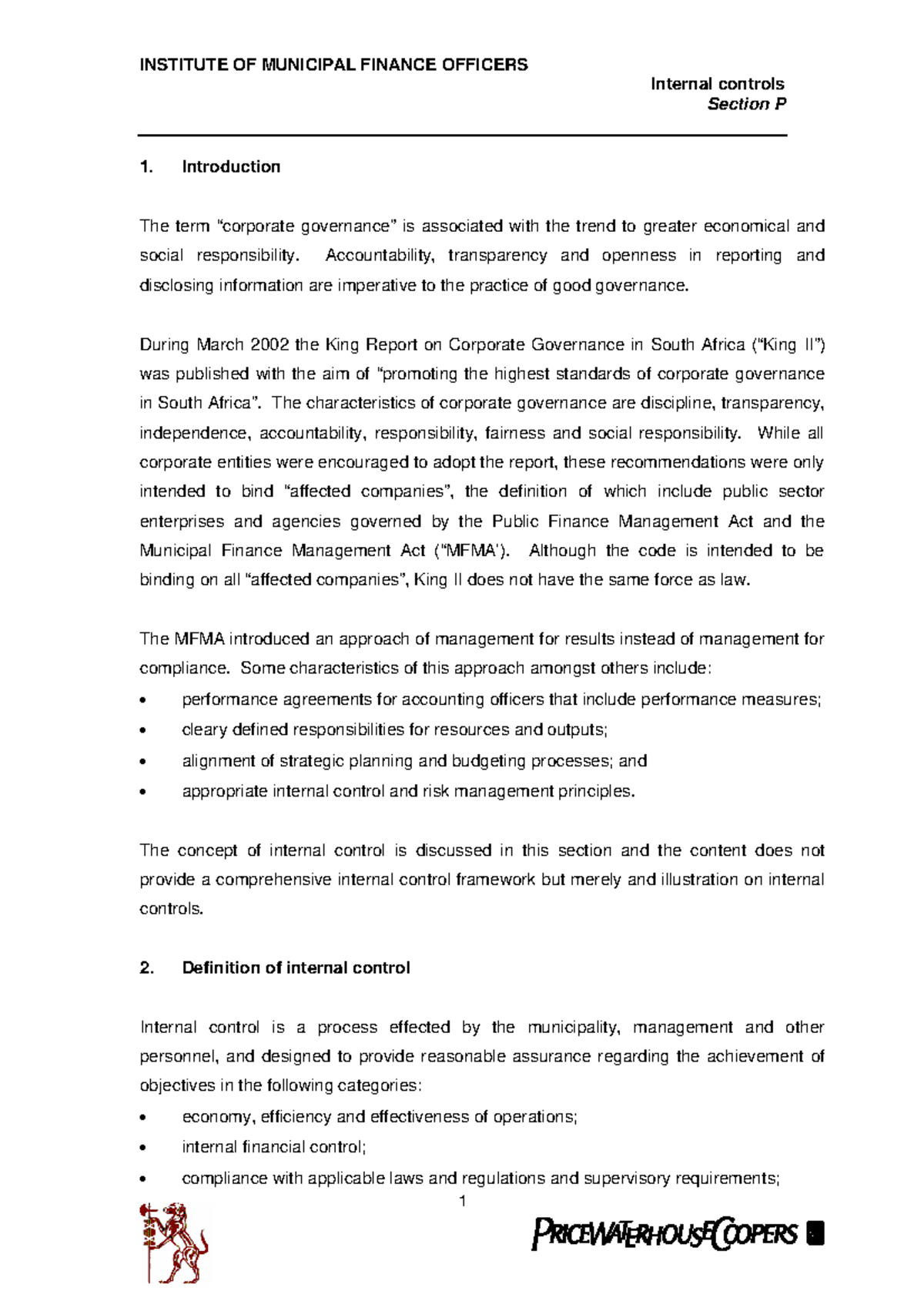 PInternalcontrols - Internal control - INSTITUTE OF MUNICIPAL FINANCE ...