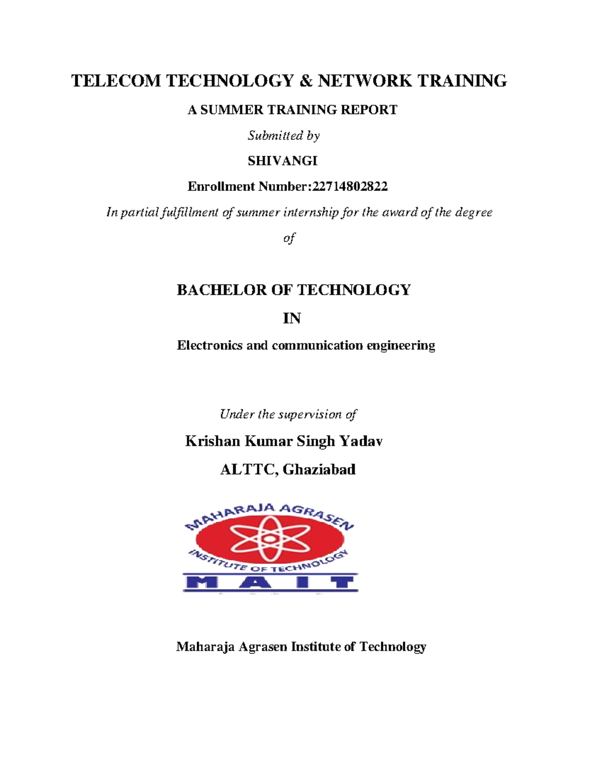 Telecom Vocational Training Report - ALTTCourse ECE-6 - Studocu