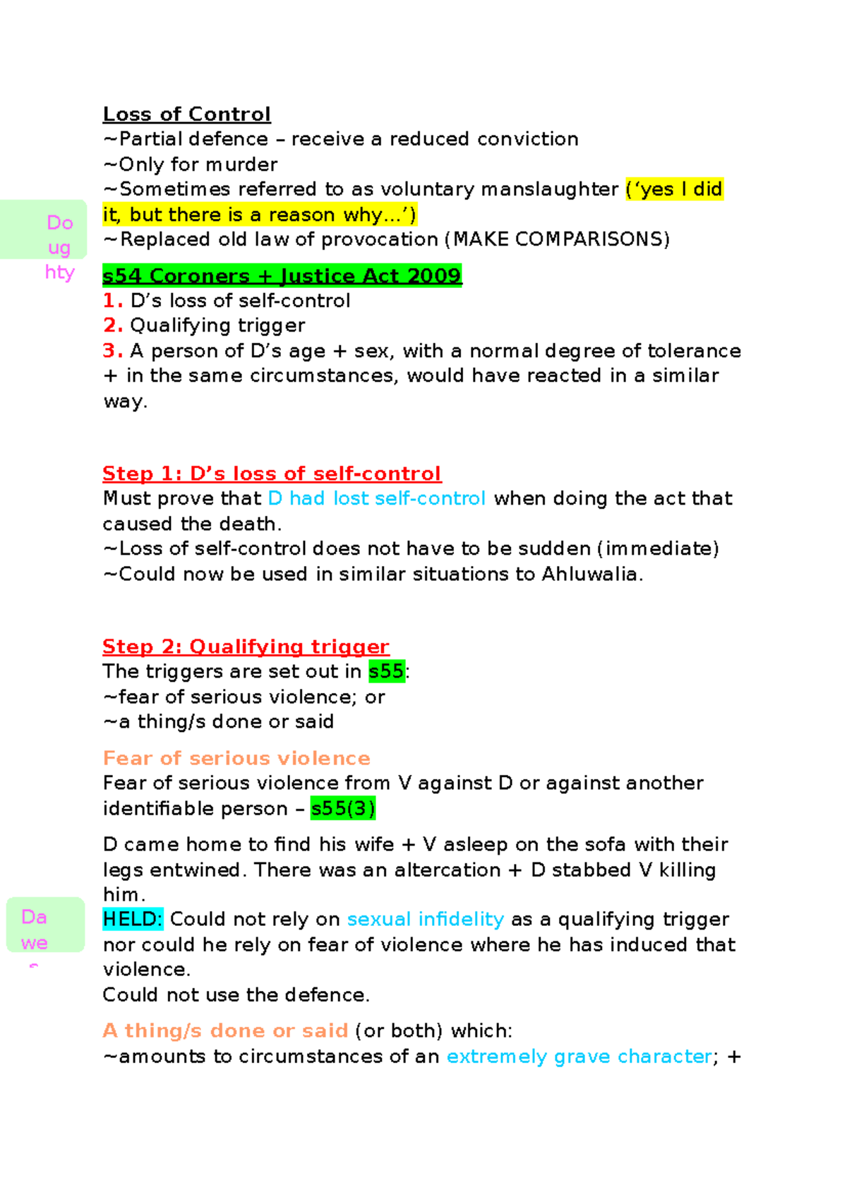 LAW Defences - Loss of Control and Voluntary Manslaughter Analysis ...