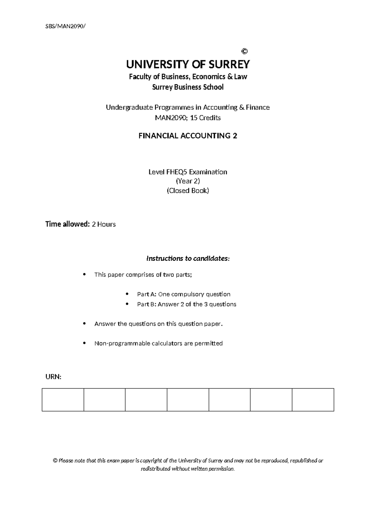 Financial Accounting 2 (FHEQ5) Past Exam Paper - Year 2 - Studocu