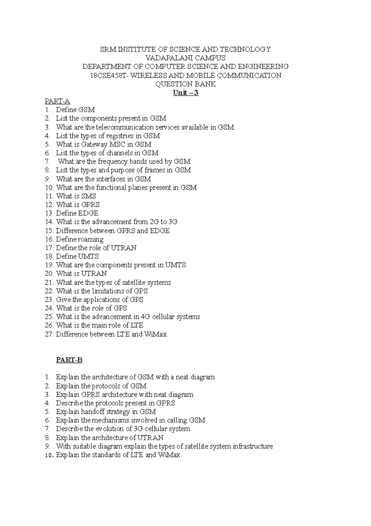 Wireless and Mobile Communication (18CSE458T) Exam Set B Answer Key ...