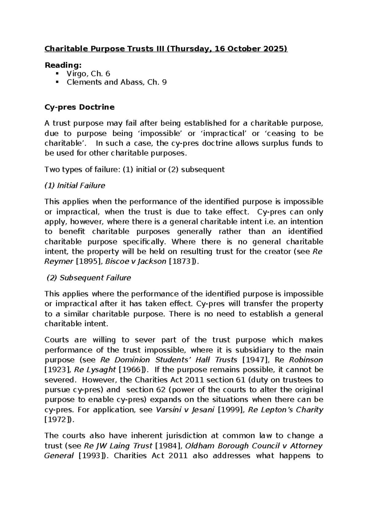 Handout: Charitable Purpose Trusts (Law 101) - Key Concepts & Cases ...