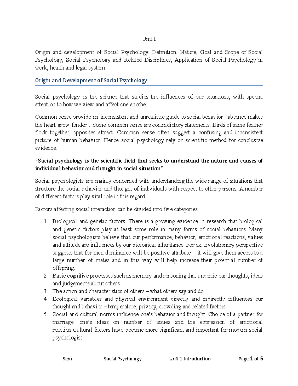 Unit I Introduction - It is related to social psychology - Unit I ...