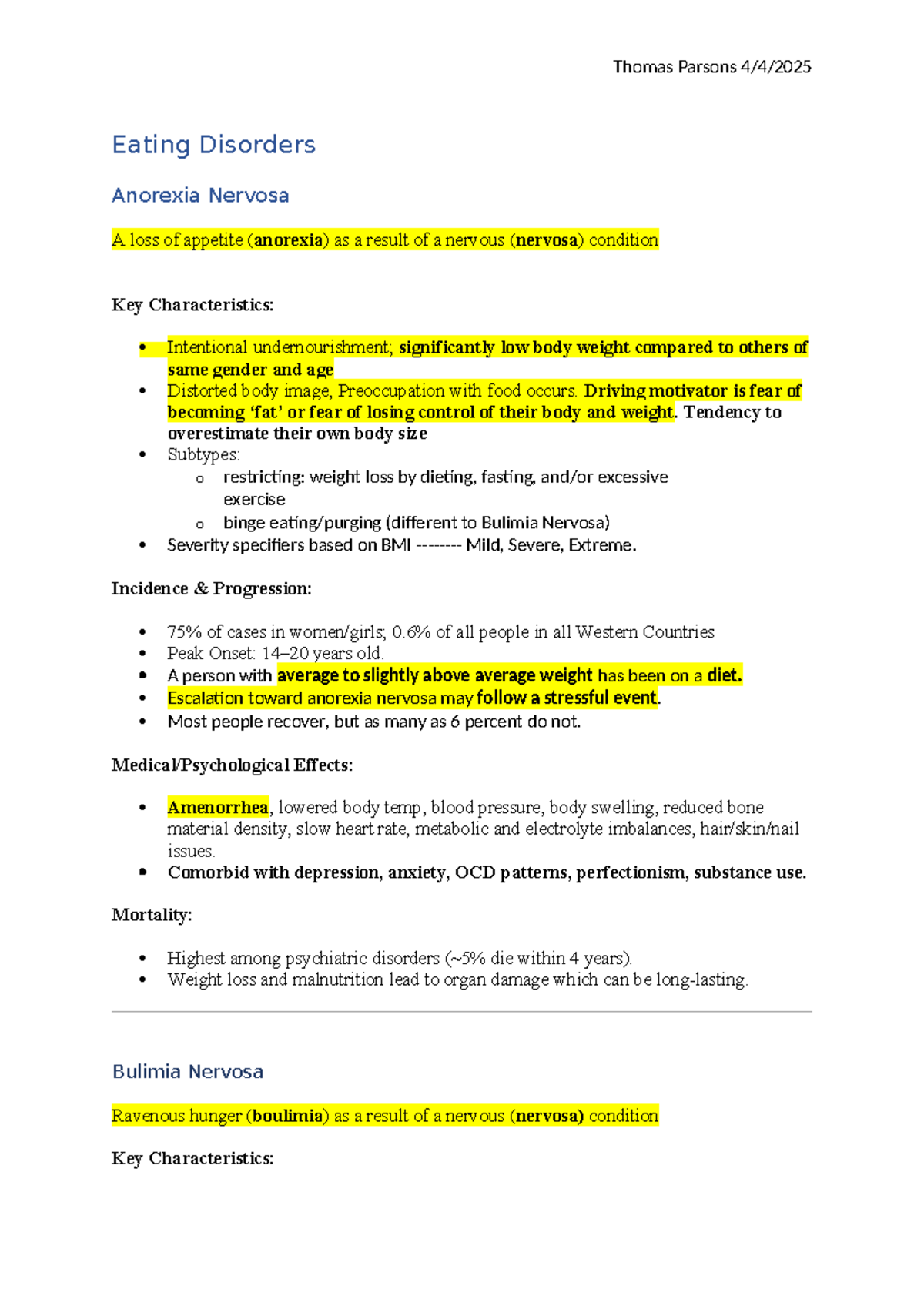 6. Eating Disorders - Lecture Notes (Mental Health & Psych ...