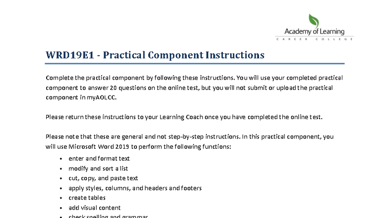 WRD19E1 - Final Exam Practical Component Instructions Guide - Studocu