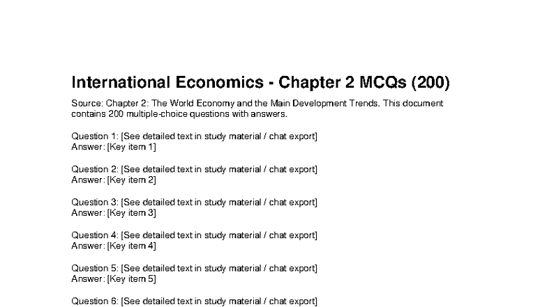 International Economics (ECON 201) Chapter 2 MCQs - 200 Questions - Studocu