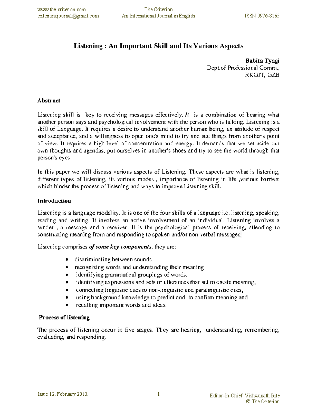 Listening Skills - Lecture Notes (Course Code: RKGIT) - Studocu
