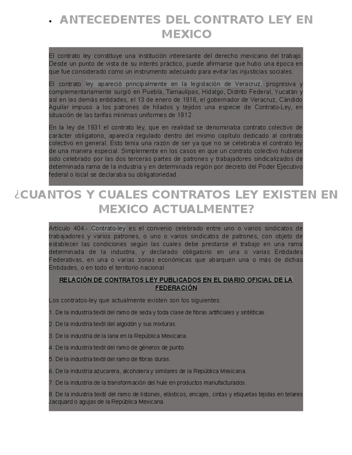 DL - Análisis del Contrato Ley en el Derecho Laboral Mexicano - Studocu
