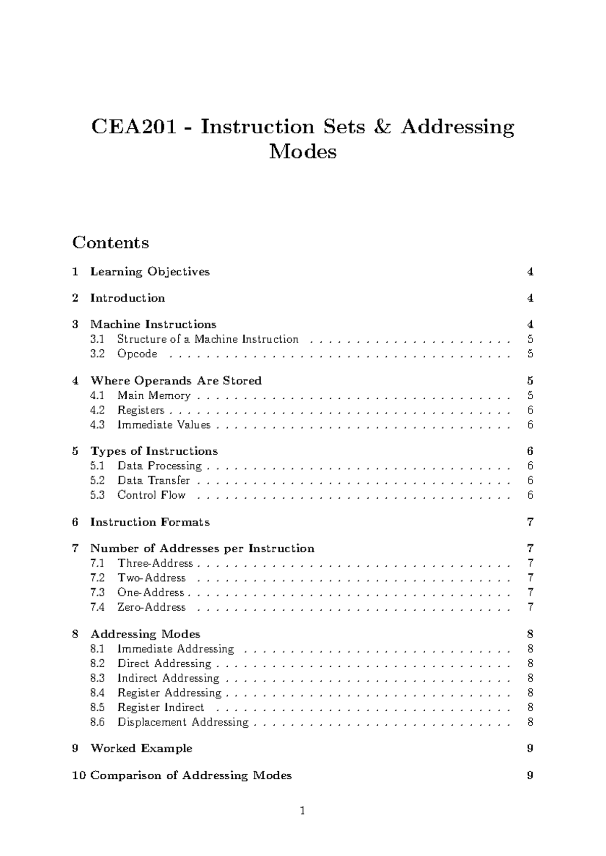 CEA201 Instruction Sets: Addressing Modes Overview and Examples - Studocu