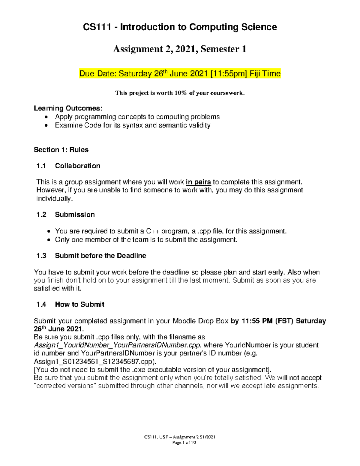 CS111 S1/20 21 Assignment 2 Final Project Guidelines - Studocu