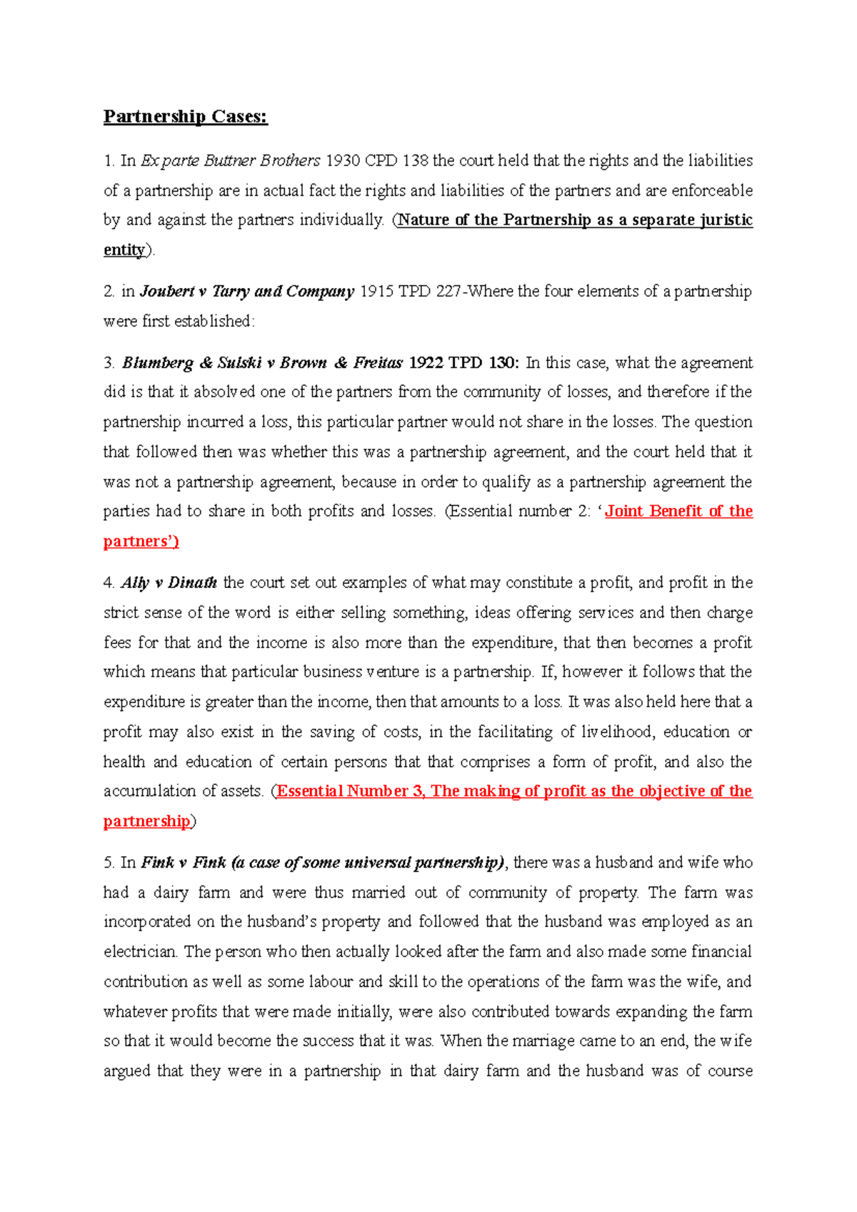 Partnership and Corporate Law Cases CC Legal Analysis Notes - Studocu