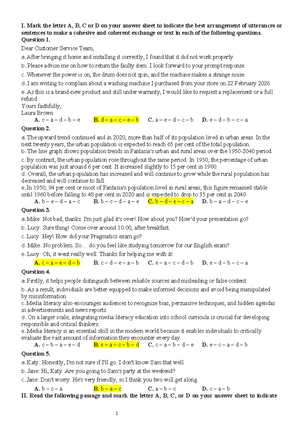 Cohesive Text Arrangement Practice for English Exam (ENG101) - Studocu
