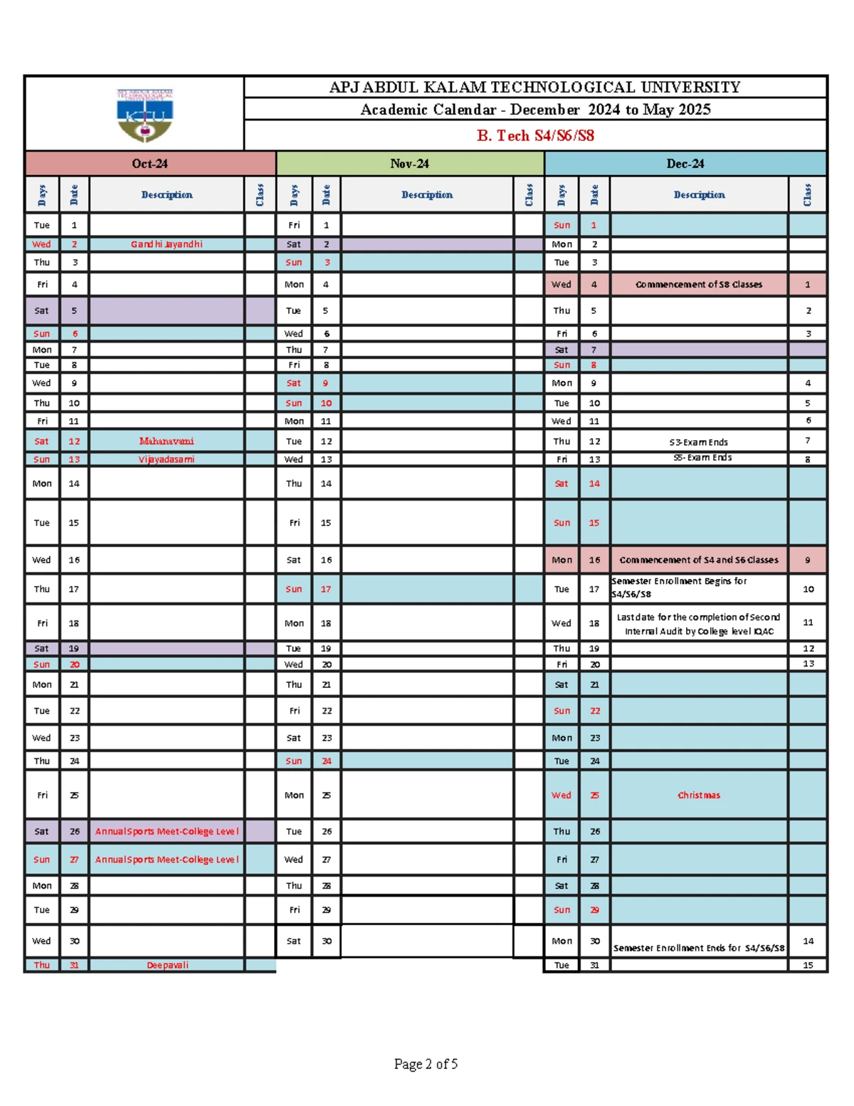 KTU-Academic-Calendar-UG July-2024-to-Dec-2024 - U.O. 1882/2024/KTU ...