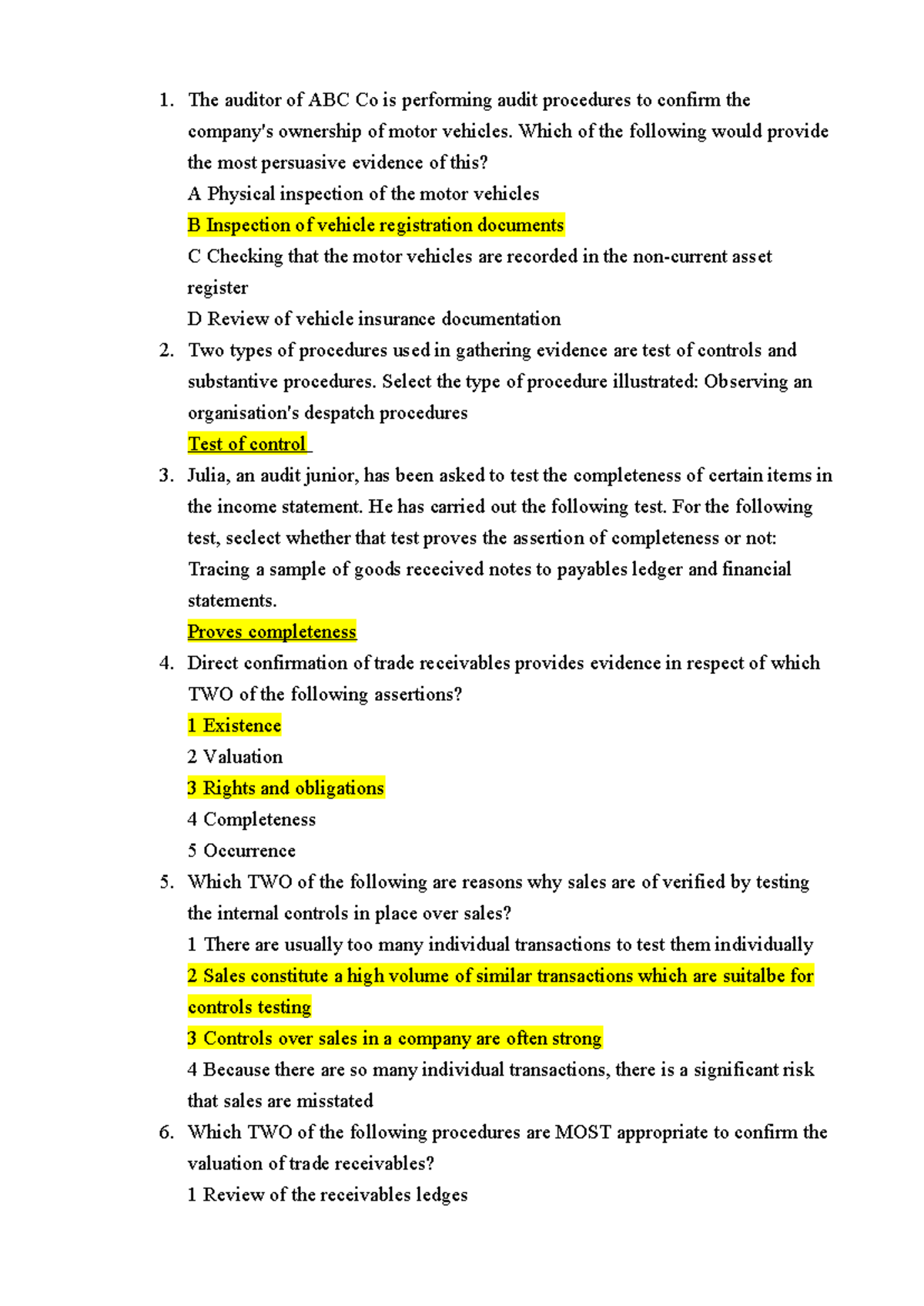 ACCA 1: Audit Procedures and Evidence Collection Techniques - Studocu