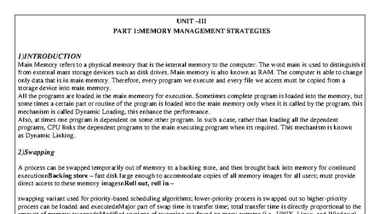 OS III IV V: Memory Management Strategies and Virtual Memory - Studocu