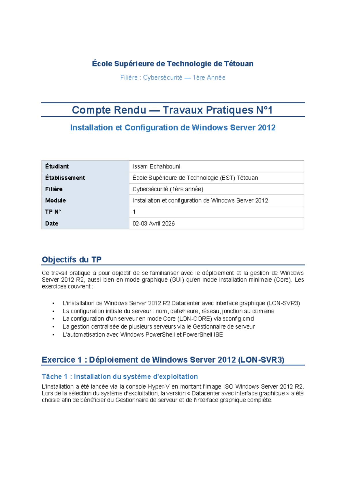 Compte Rendu TP1 - Installation et Configuration de Windows Server 2012 ...