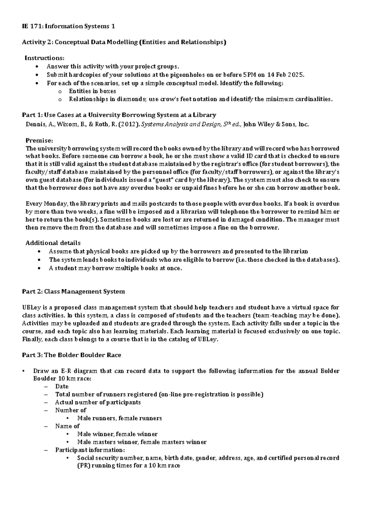 IE 171 Activity 2 - Conceptual Data Modelling - IE 171 : Information ...