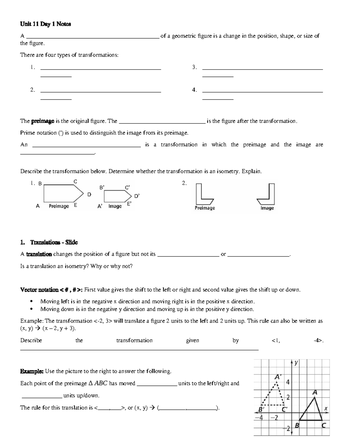 Geo Unit 11 CLT Notes: Transformations Overview and Practice - Studocu