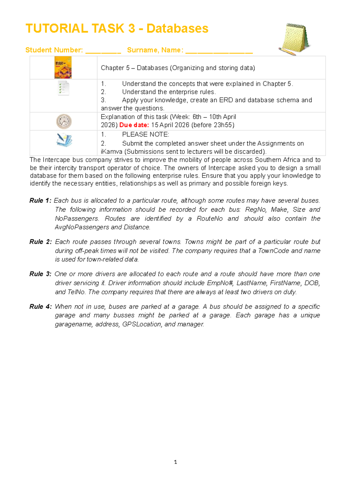 Tutorial Task 3: Database Design & ERD for Intercape (2026) - Studocu