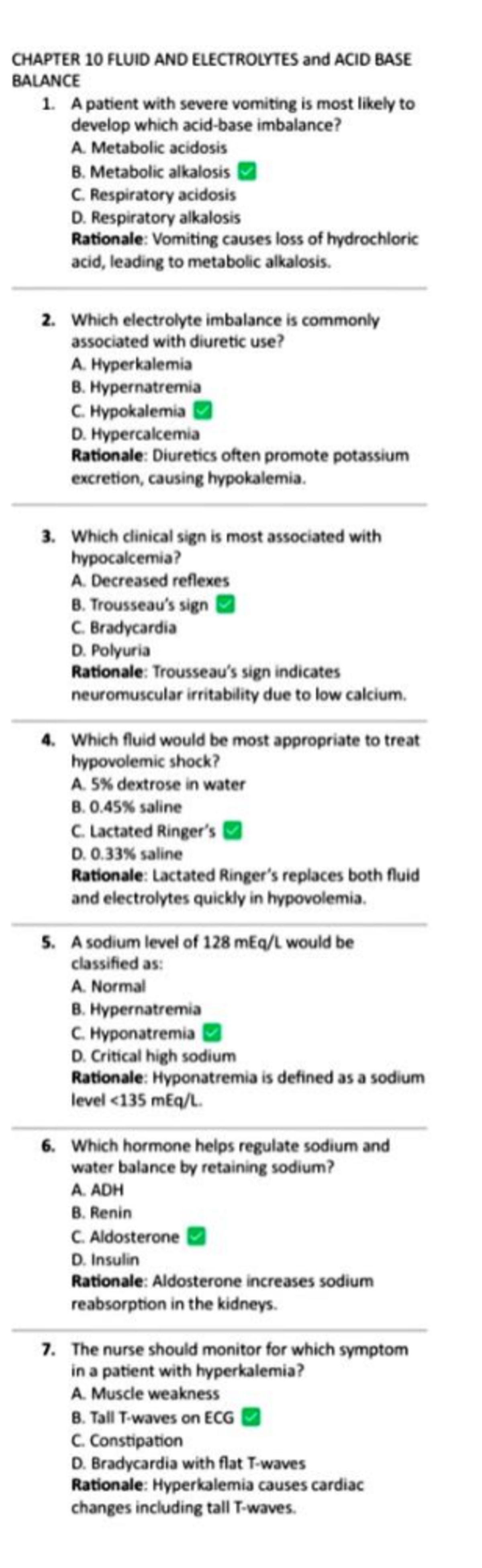 Q1 - Fluid Balance & Electrolytes: Practice Questions for Chapter 10 ...