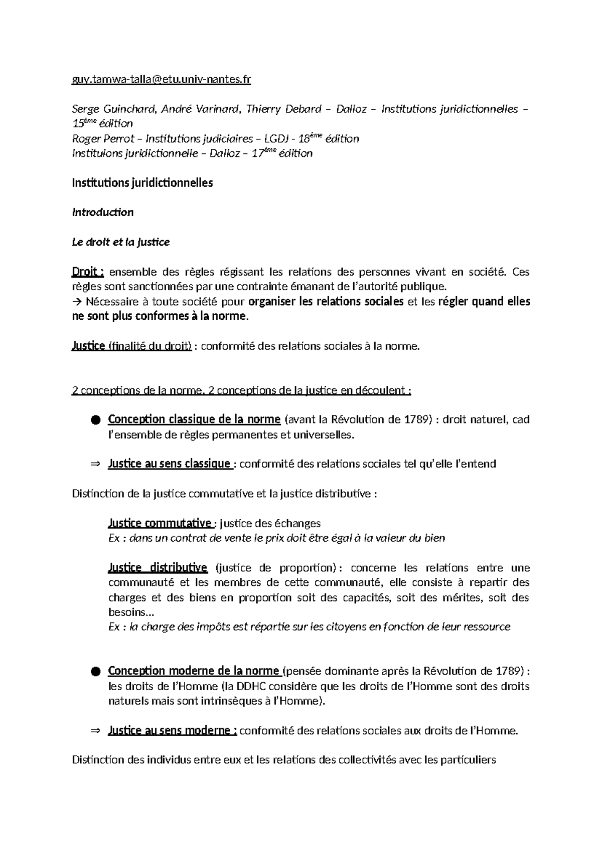 Cours S1 : Institutions Juridictionnelles et Évolution du Droit - Studocu