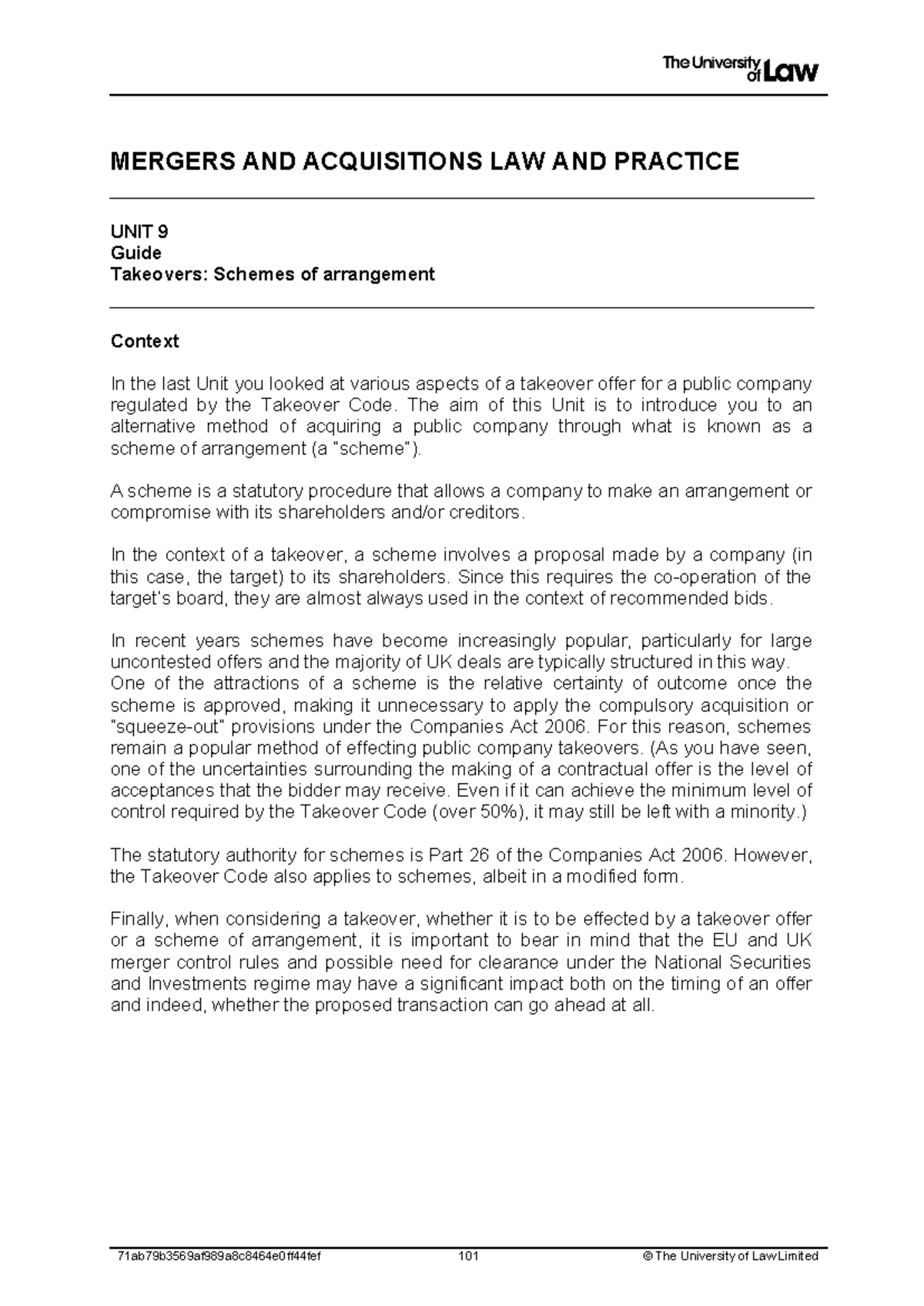 Tutorial guide - MERGERS AND ACQUISITIONS LAW AND PRACTICE UNIT 9 Guide ...