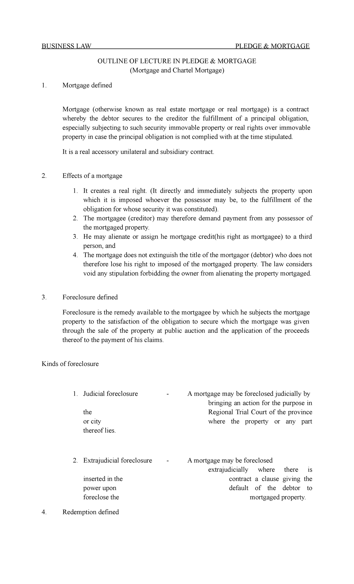 Law on sales-pledge and mortgage - BUSINESS LAW PLEDGE & MORTGAGE ...