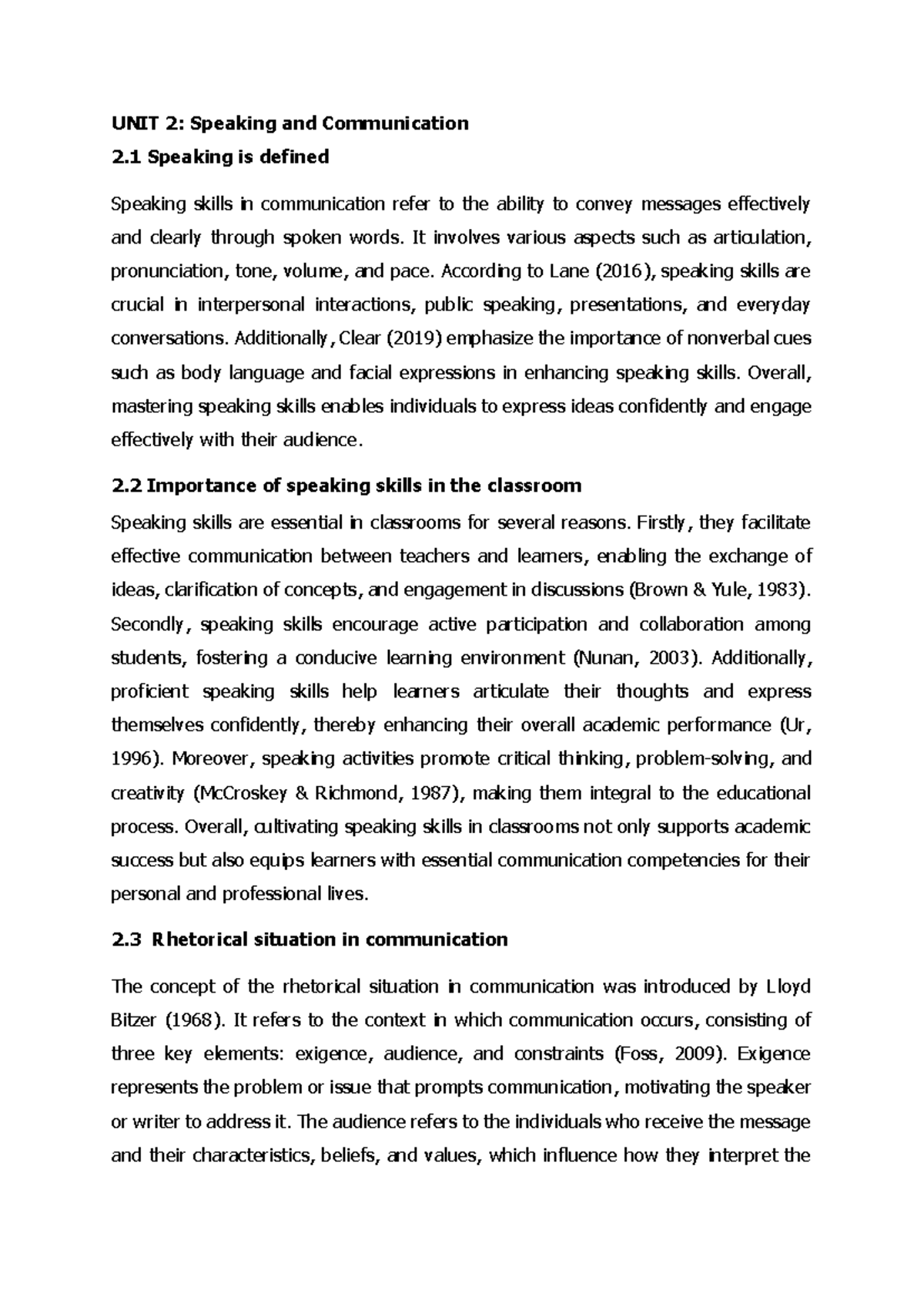 UNIT 2: Speaking and Communication Skills (2024) - Studocu