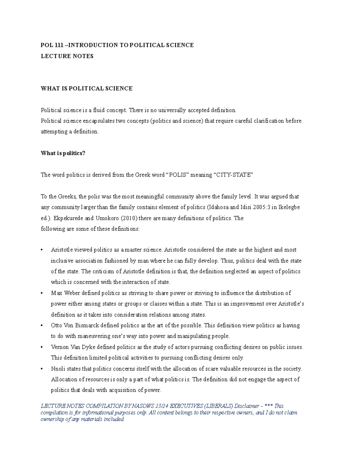 POL 111 - Lecture Notes: Understanding Political Science Concepts - Studocu